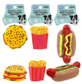 Squeaky vinyl food-shaped dog toys 15x9x9cm in assorted tasty-food designs, suitable as puppy dog chew toys