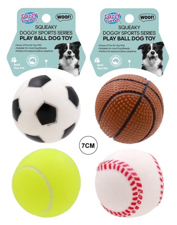 Doggy sports series play ball 7.2cm in assorted designs – wholesale dog balls for pet retailers