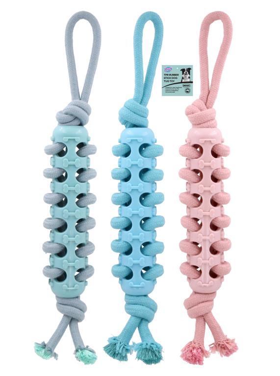 Jumbo TPR rubber ball dog tug toy 47cm x 5cm in assorted colours for large breeds and heavy chewers