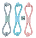 TPR rubber figure-8 shaped dog tug toy 35cm x 8cm in assorted colours for chewing and tug play