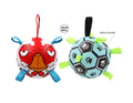 15cm inflated interactive grab play ball dog toy with assorted colourful decals, shown inflated and ready for play
