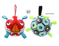 20cm inflated interactive grab play ball dog toy with assorted decals, large size shown next to hand for scale reference