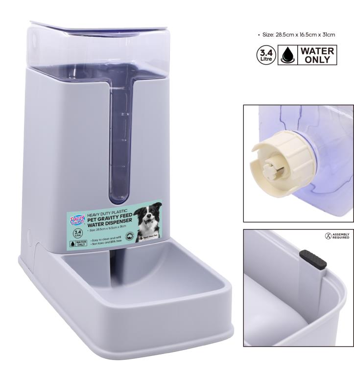 Heavy-duty 3.4 litre plastic gravity feed water dispenser on a countertop, used in offices and hospitality settings