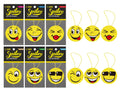Emoji face hanging car air freshener, 6.8x6.8cm, 6 assorted designs and scents, bulk wholesale carton
