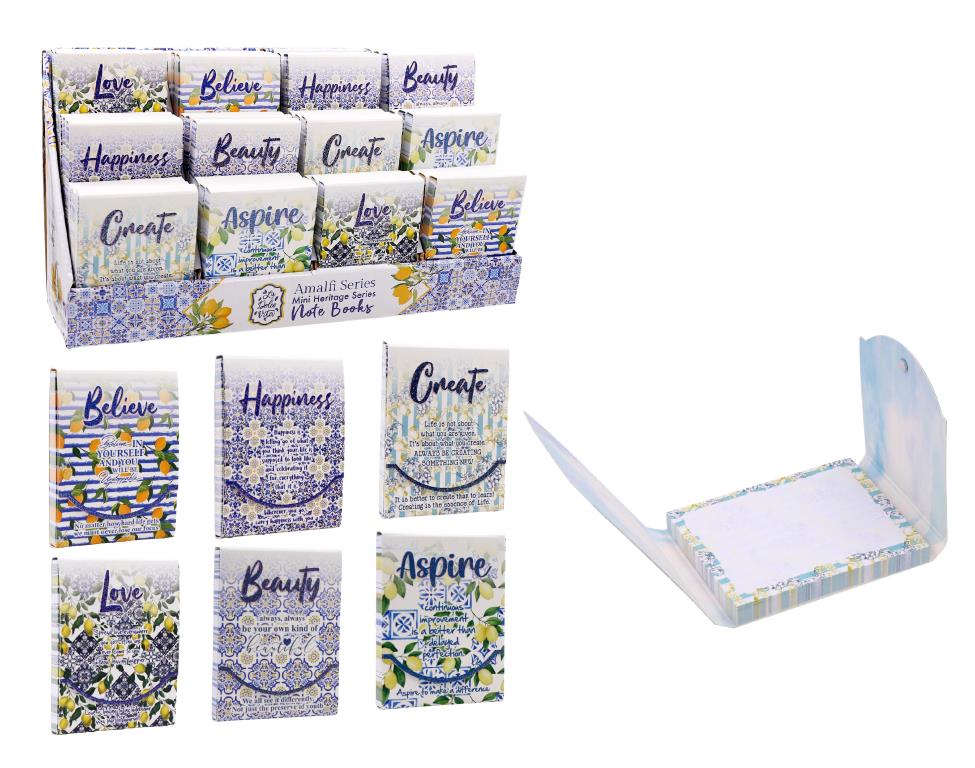 Mini spiral notebooks La Dolce Vita Series assorted designs in display box, 90 sheets each, wholesale stationery