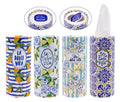 Decorative cylinder car tissue box, 16x6.8cm, Amalfi Dolce Vita series assorted designs, 50-tissue pack wholesale