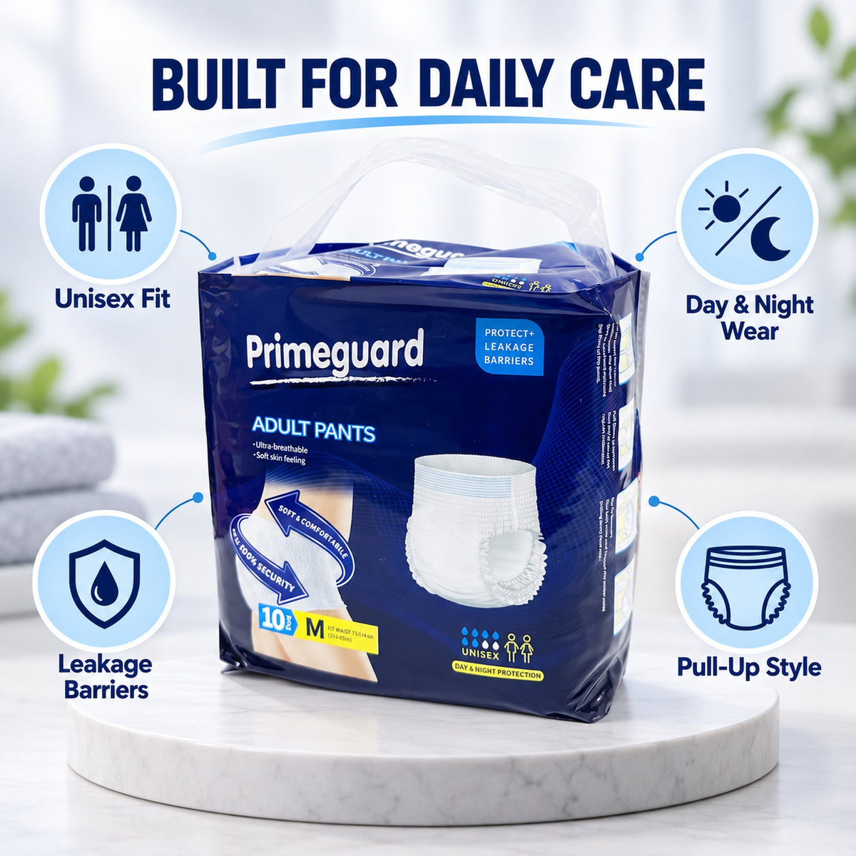 Medium unisex incontinence underwear with day and night wear, leakage barriers and pull-up style