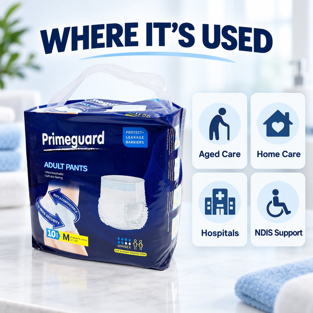 Medium incontinence underwear for aged care, home care, hospitals and NDIS support