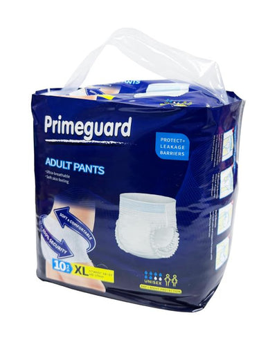 Primeguard extra-large unisex incontinence underwear 10-pack, waist 58-67 inches, day and night leak protection