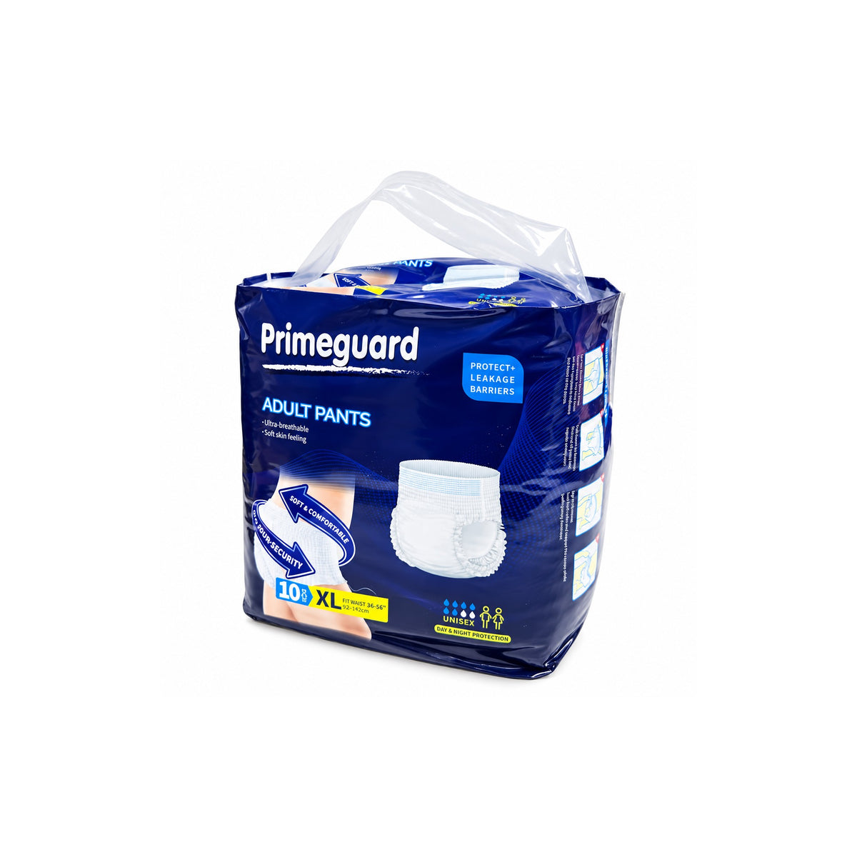 Primeguard XL unisex incontinence underwear, pack of 10, on a white background