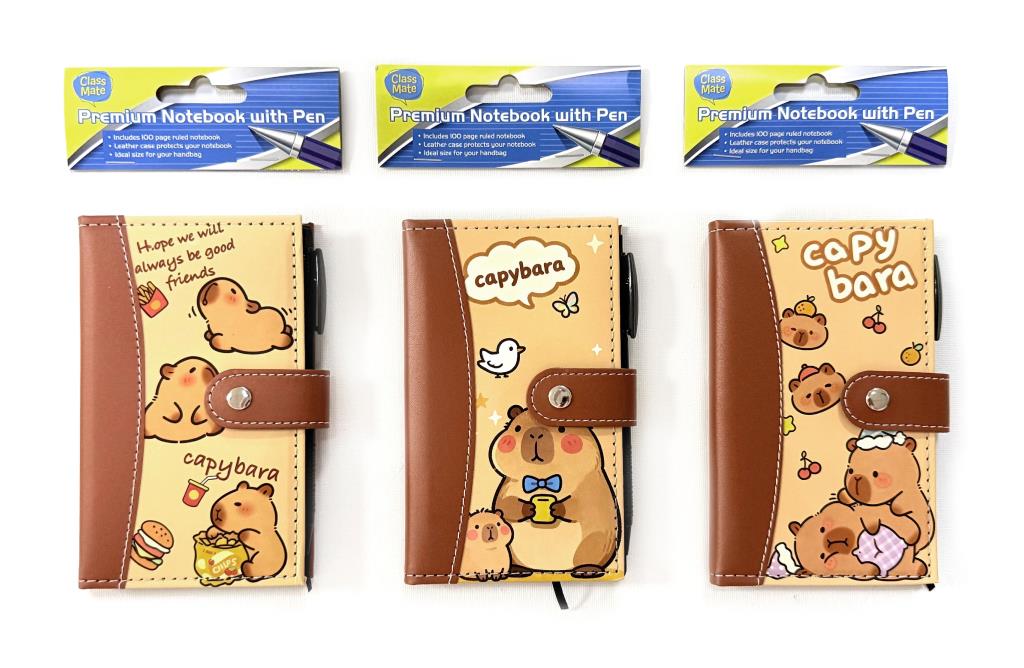 Capy Bara themed notebook and pen set 15.5x9.5 cm, wholesale novelty stationery gift set for retail and schools