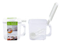 360ml condiment box with fitted lid and spoon, compact sauce container for café and restaurant service