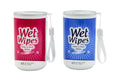 45-pack antibacterial wet wipes in sealable cylindrical can, fits car cup holder, bulk carton of 24