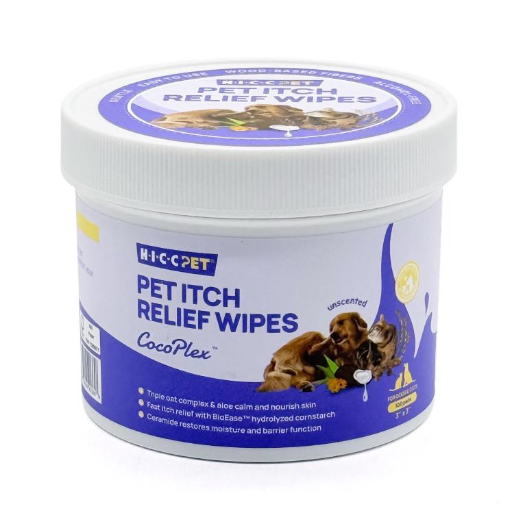 100-pack pet itch relief wipes, 5x11.8cm pads for dog and cat skin soothing, pack shown open