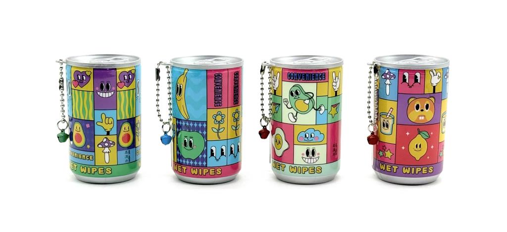 30-pack emoji themed kids wet wipes in sealable canister with chain attachment, novelty gift for schools and loot bags