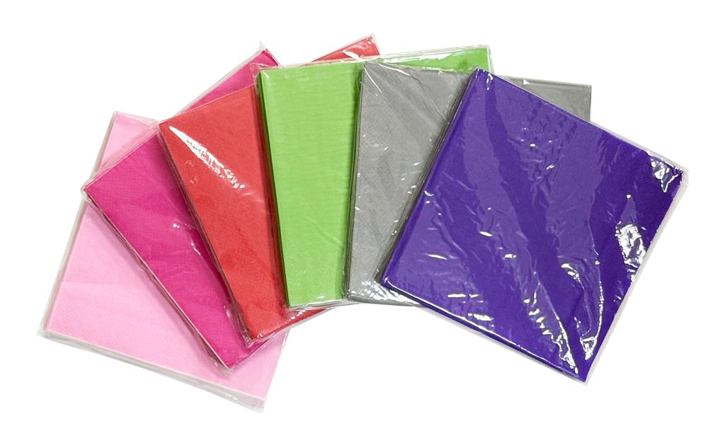 20-pack coloured disposable napkins 33×33cm in 6 assorted colours for party and café table settings