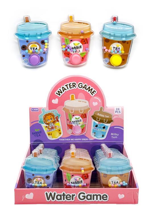 Bubble tea themed handheld water game with rings inside, 11.7x8.5cm novelty ring toss toy