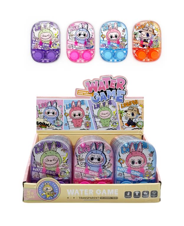 Angry Lababu character handheld water ring toss game, compact 10.7x7.4cm sealed novelty toy