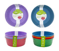Four reusable plastic snack bowls in assorted colours, 12cm diameter, ideal for café and catering service