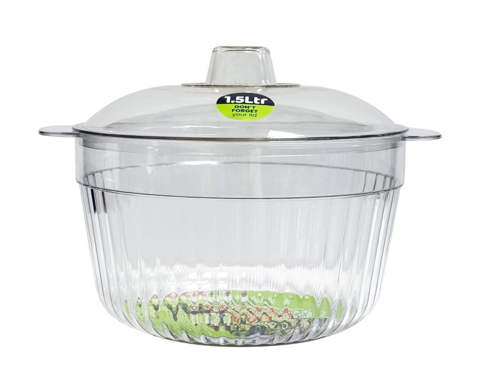 Clear crystal plastic salad bowl with lid 1.5 litre 19cm diameter, wholesale serving bowl for cafés and catering