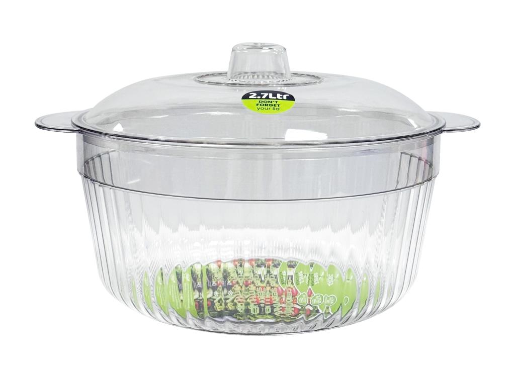 Large clear plastic salad bowl with lid 2.7 litre 23cm wide, wholesale serving bowl for restaurants and catering