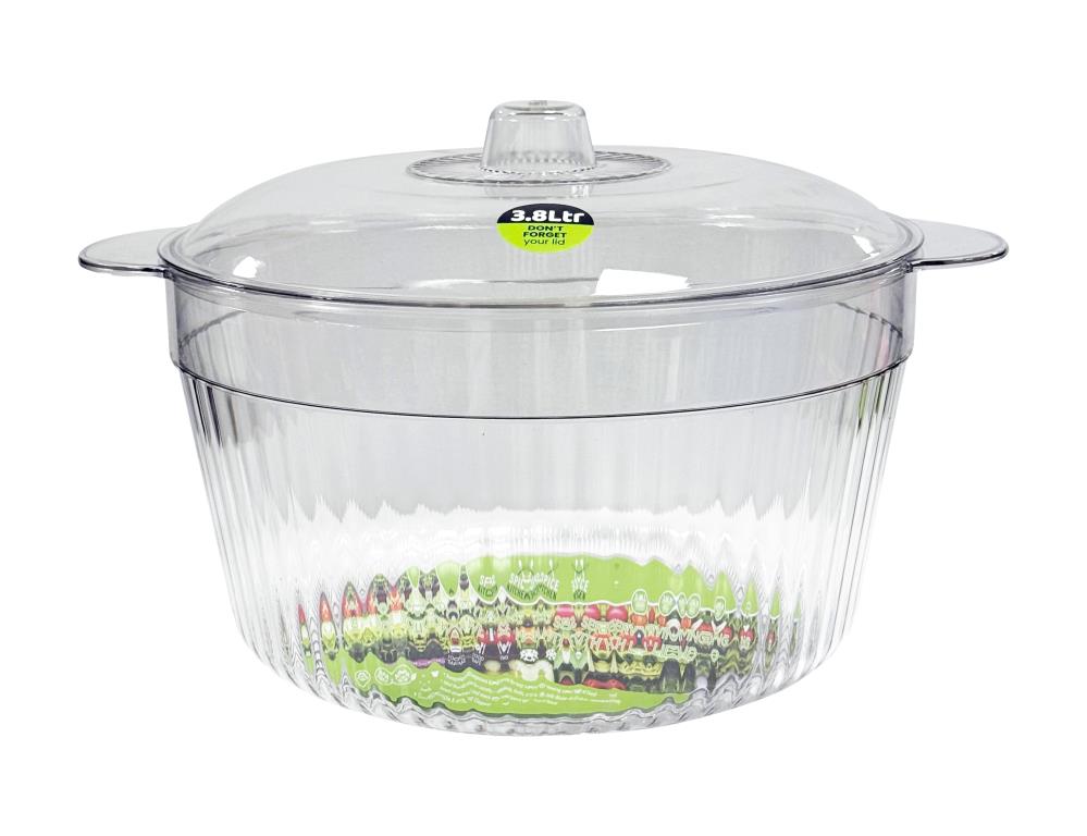 Huge clear plastic salad bowl with lid 3.8 litre wide profile, big serving bowl for catering and buffets