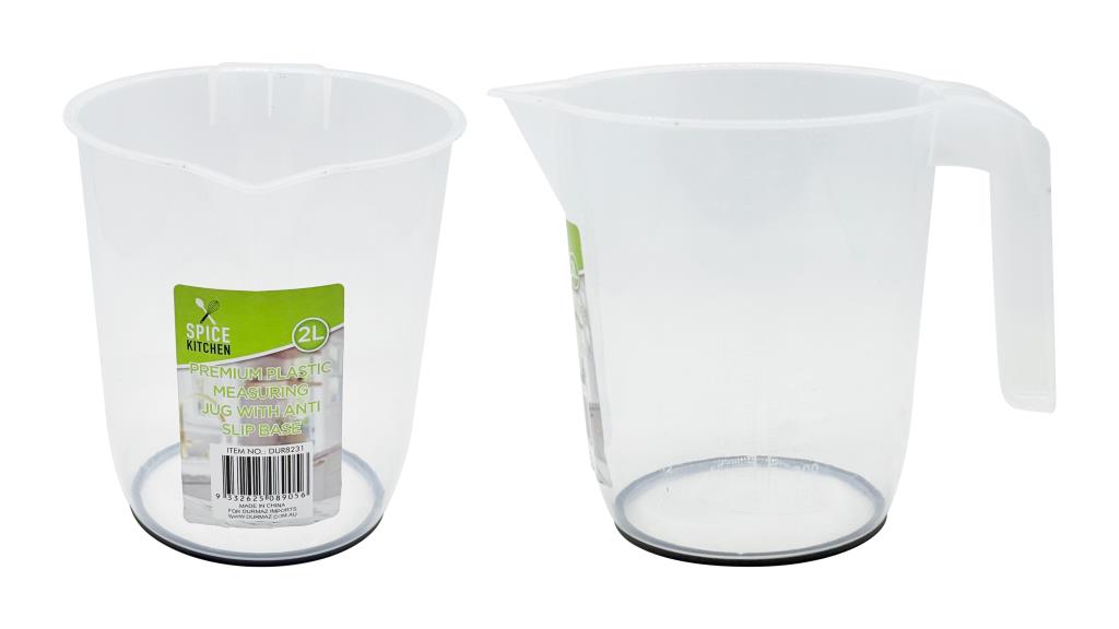 Clear 2-litre plastic measuring jug with anti-slip base, 19x17cm, for commercial kitchen and cafe use