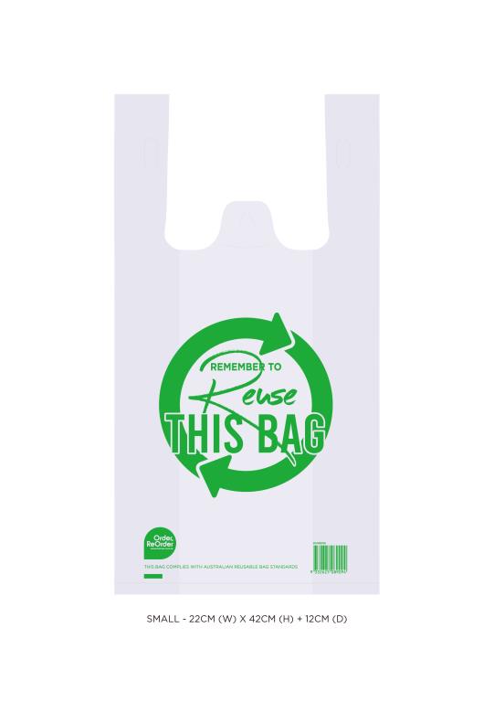 Small heavy-duty reusable plastic shopping bags 22x42x12cm pack of 100 for retail and grocery use