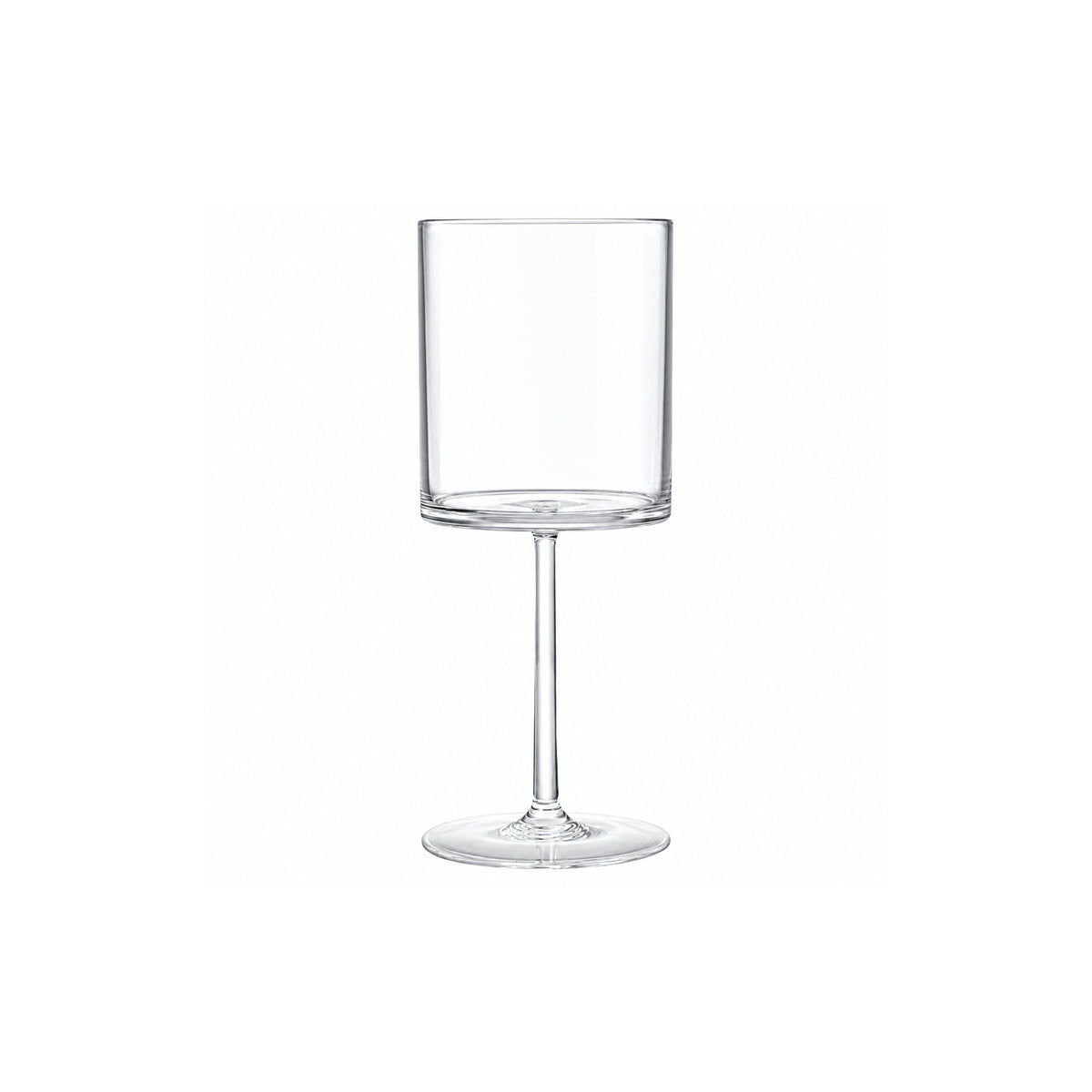 Clear acrylic plastic wine glass, 280ml Modern Series stemware, on a white background