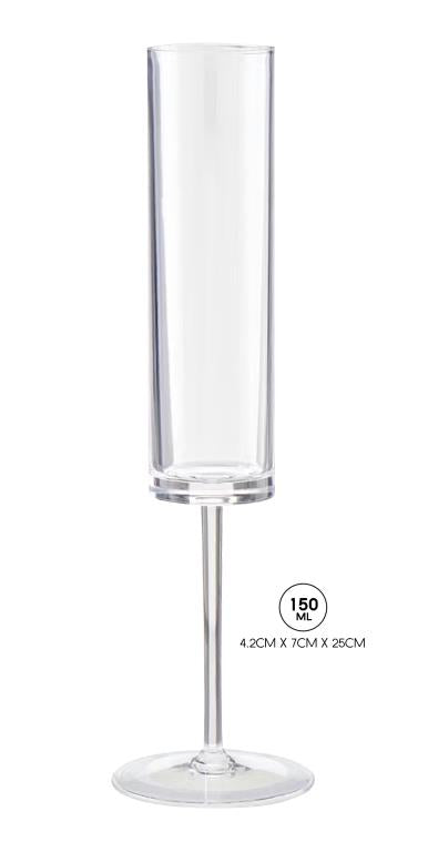 150ml clear acrylic plastic champagne flute glass, reusable Modern Series, ideal for events and bar service