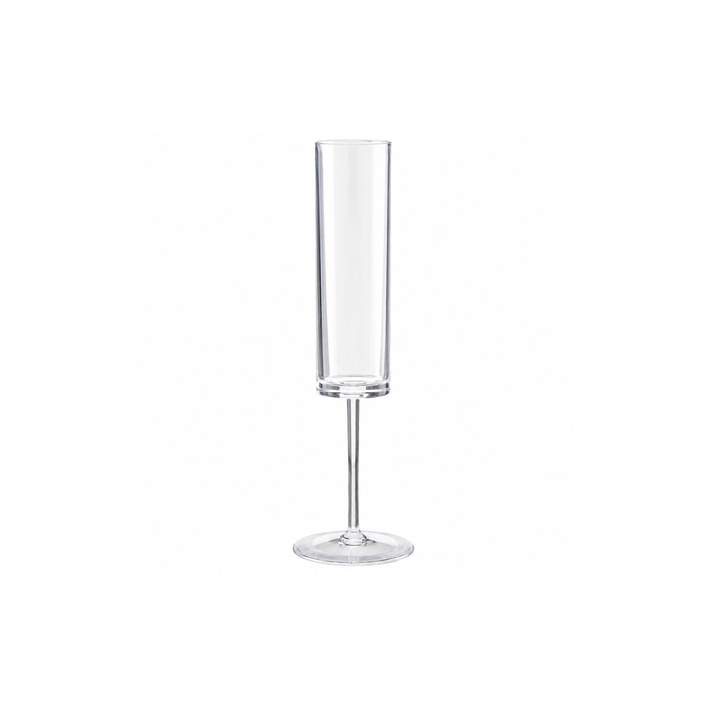 Clear acrylic plastic champagne flute, 150ml single unit, on a white background