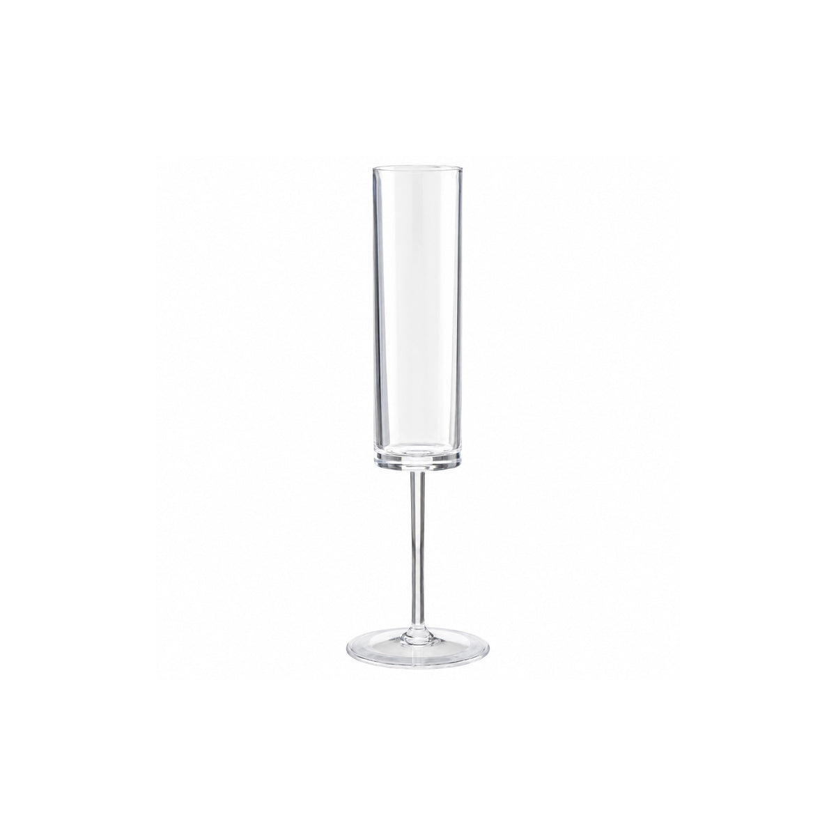 Clear acrylic plastic champagne flute, 150ml single unit, on a white background