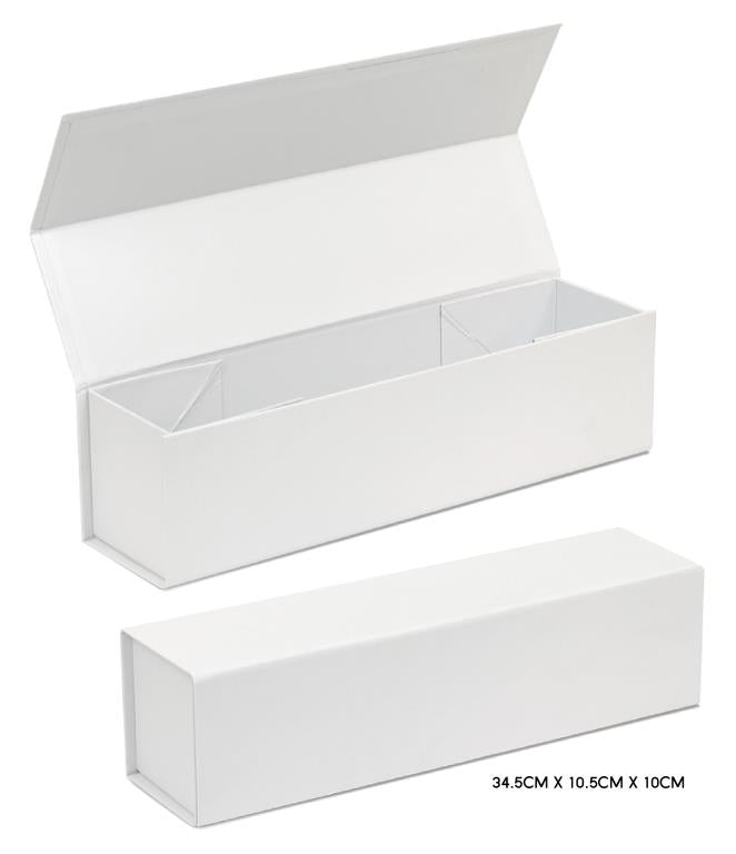 White premium wine gift box 34x10.5x10cm in 157GSM rigid paper, ideal for wine gift packaging and retail presentation