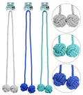 Long double ended rope ball dog toy 120cm x 7cm in assorted colours for tug and interactive play