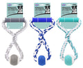Rope tug tennis ball dog toy with handle 25cm x 11.5cm in assorted colours for fetch and tug play