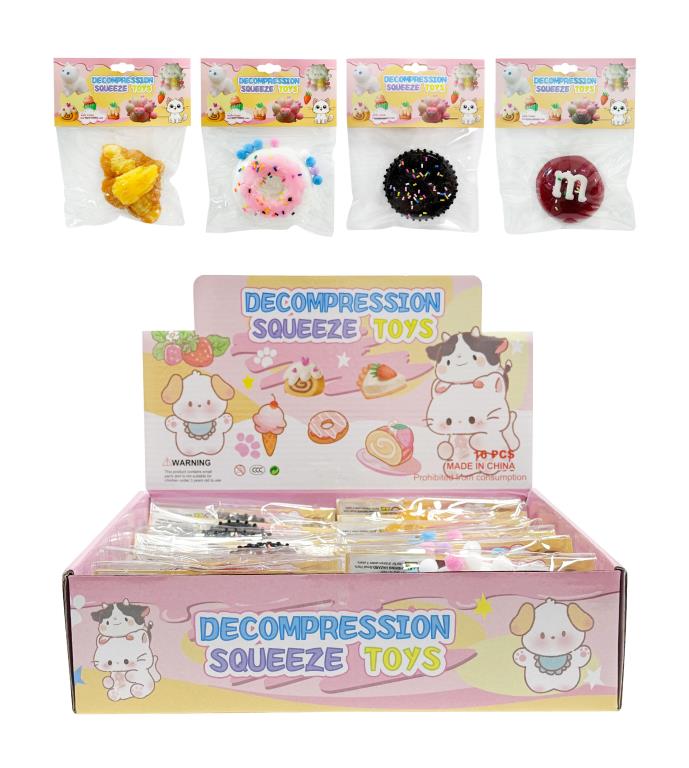 Decompression squishy snack toys 11x7cm displayed as party bag fillers for childrens birthday parties