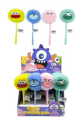 Novelty pom pom pen Cute Eyed Child Series 1, 19cm height, 4 assorted cartoon eye designs – fun writing pen for school and retail gift displays
