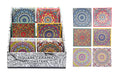 Square abstract ceramic drink coasters with cork base, 9.5x9.5cm, 6 assorted designs for café table and retail display