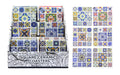 Amalfi square ceramic drink coasters with cork base, 9.5x9.5cm, 6 assorted coastal designs for retail and hospitality display