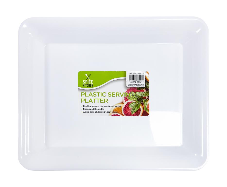 White re-usable plastic catering platter 26.2x21.2cm for buffet and canape service