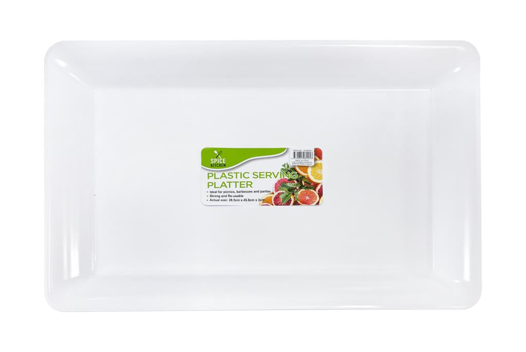 Large white re-usable rectangular plastic serving platter 46x28.5cm for catering buffets and event food service