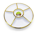 White re-usable plastic chip and dip tray with gold rim, 30.5x3.5cm, ideal for catering and party platters
