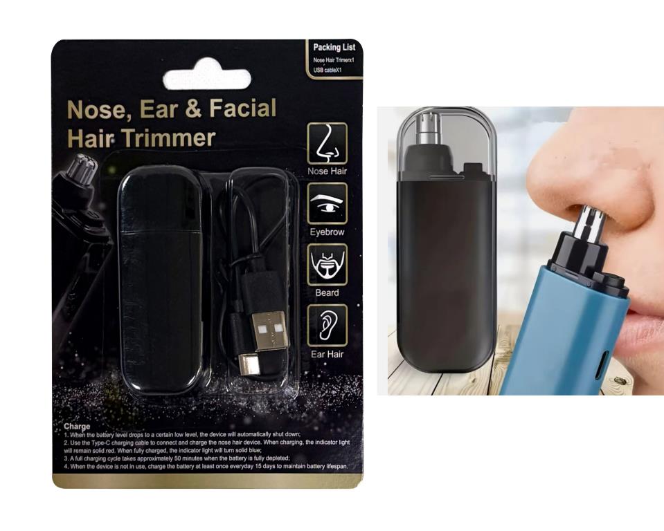 Rechargeable nose hair trimmer 7.7x3x1.3cm with USB charging cable, compact ear nose trimmer for retail wholesale