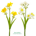 Artificial daffodil 3-branch bunch 39cm in assorted colours, polyester stems for retail display and event table styling