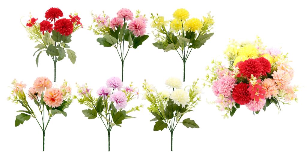 Artificial allium 5-head bunch 32cm assorted colours polyester stems, suited for modern event table arrangements and retail display