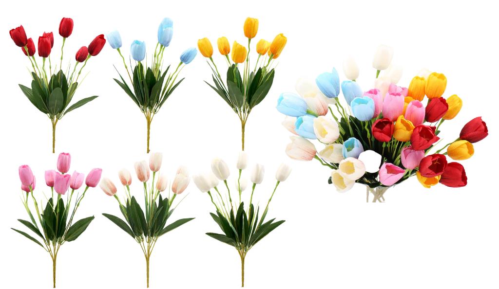 Artificial tulip with leaves bouquet 37cm assorted colours wholesale decorative flowers DPack