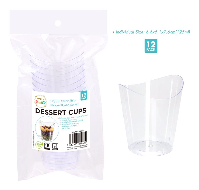 12-pack clear plastic round dessert cups 6.6x6.1x7.6cm for cafe dessert service and catering