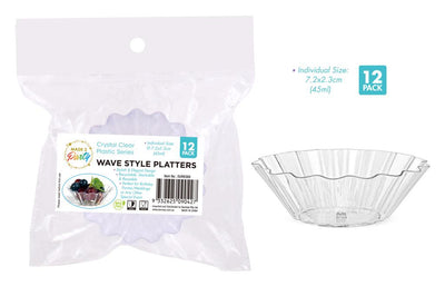 12-pack clear plastic wave-style mini canape platters 7.2x2.3cm for cocktail function and canape service