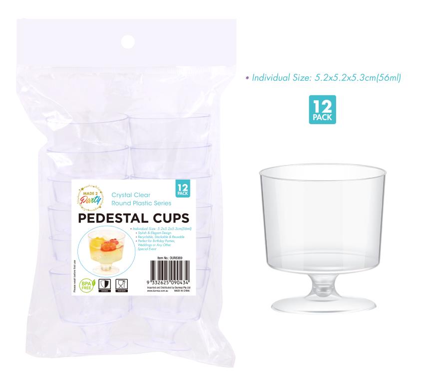 12-pack clear plastic mini pedestal dessert cups 5.2x2.3cm for shot-size dessert tastings and canape service