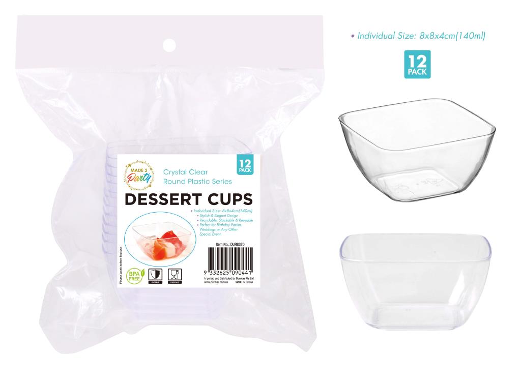 12-pack clear plastic square dessert cups 7.5x7.5x4cm for modern dessert plating and catering events